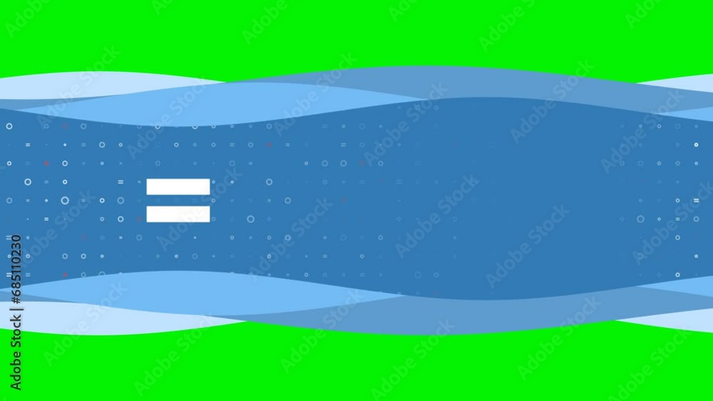 Poster animation of blue banner waves movement with white equals symbol on the left. on the background ther