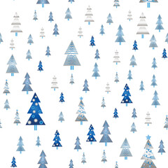 Obraz premium Winter forest scandinavian hand drawn seamless pattern. New Year, Christmas, holidays silver texture with Christmas