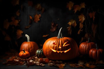 The Malevolent Grin and Fiery Gaze of a Malevolent Pumpkin, Cloaked in Orange Eclat"