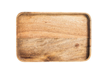 Cooking background with old empty wooden tray over the towel.  Transparent background. Isolated.