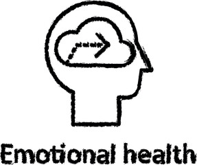 Human, cloud, arrow in mind vector icon in grunge style