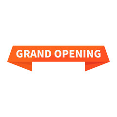 Grand Opening In Orange Ribbon Rectangle Shape For Launching Business Marketing Promotion Social Media
