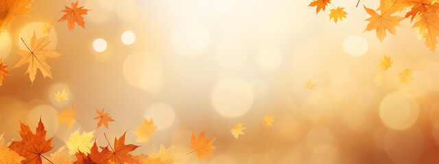 Naklejka na ściany i meble Autumn background with leaves on the wall. Abstract autumn scene.Generative AI