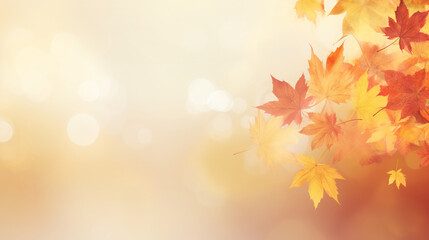 Naklejka na ściany i meble Autumn background with leaves on the wall. Abstract autumn scene.Generative AI
