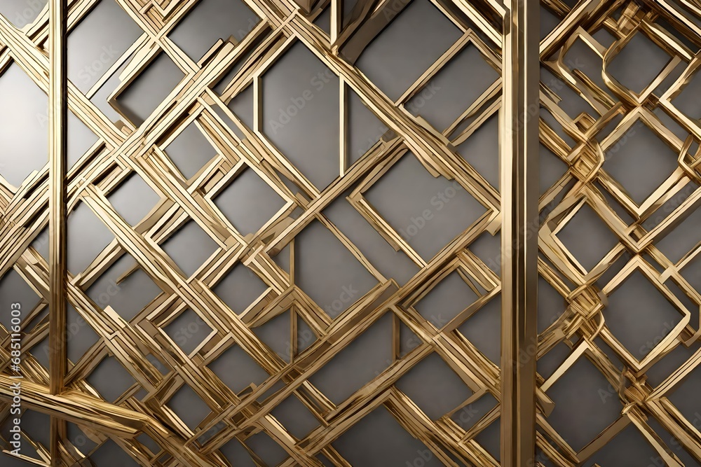 Poster step into a realm of opulence with a 3d render featuring a modern gold lattice. this intricate desig