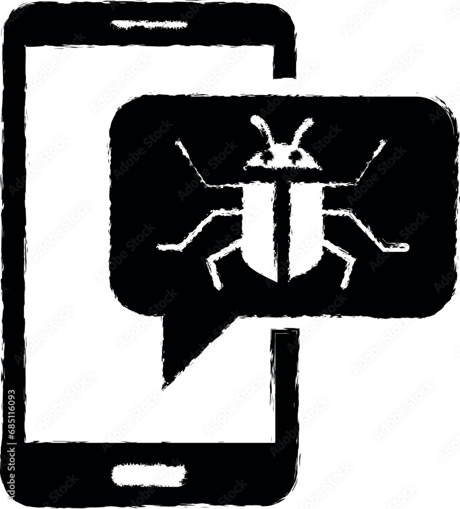 Poster bug attack, corrupting system, mobile bug, smartphone virus, virus alert message vector icon in grun