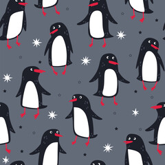 Cute seamless pattern with penguins