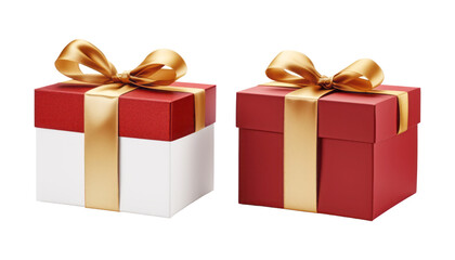Obraz premium white and red gift box with gold ribbon isolated on transparent background cutout