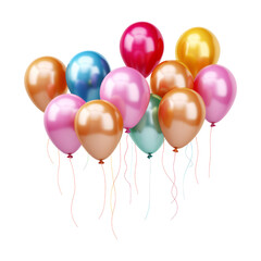 pink orange red blue and green balloons isolated on transparent background cutout