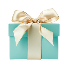 blue green gift box with bow isolated on transparent background cutout