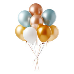 white bronze orange and blue balloons isolated on transparent background cutout