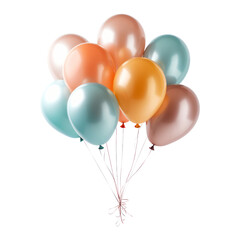 bronze orange and blue balloons isolated on transparent background cutout