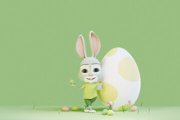 Cute bunny holding Easter eggs. 3D render