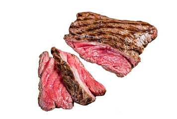 Grilled Wild Venison steak with thyme and salt, game meat.  Transparent background. Isolated.