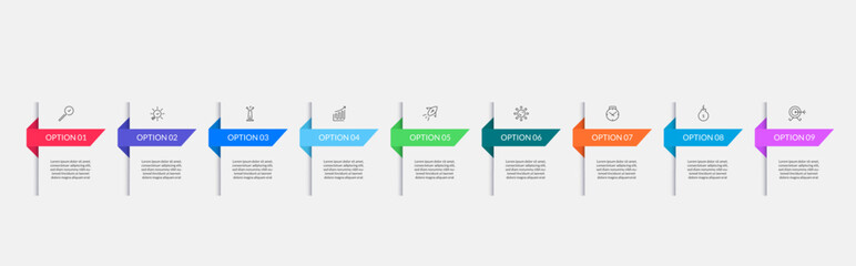 Vector Infographic design business template with icons and 9 options or steps.