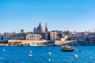Valletta Malta city Skyline, colorful house balcony Malta Valletta city, view of the skyline from...