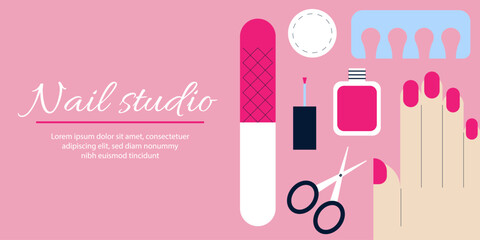 Banner template with nail salon concept. Vector illustration