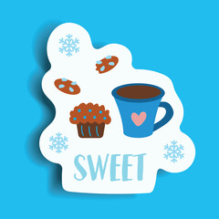 Element of winter set in sticker design. This lively Christmas sticker showcase the message 