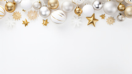 Fototapeta na wymiar Christmas decorations on a white background, white space fot text
