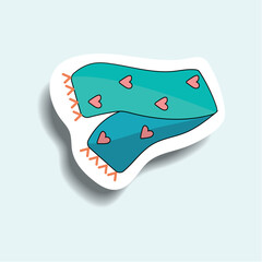 Element of winter set in sticker design. This colorful style sticker featuring a cozy scarf that is the perfect embellishment to spread holiday cheer. Vector illustration.