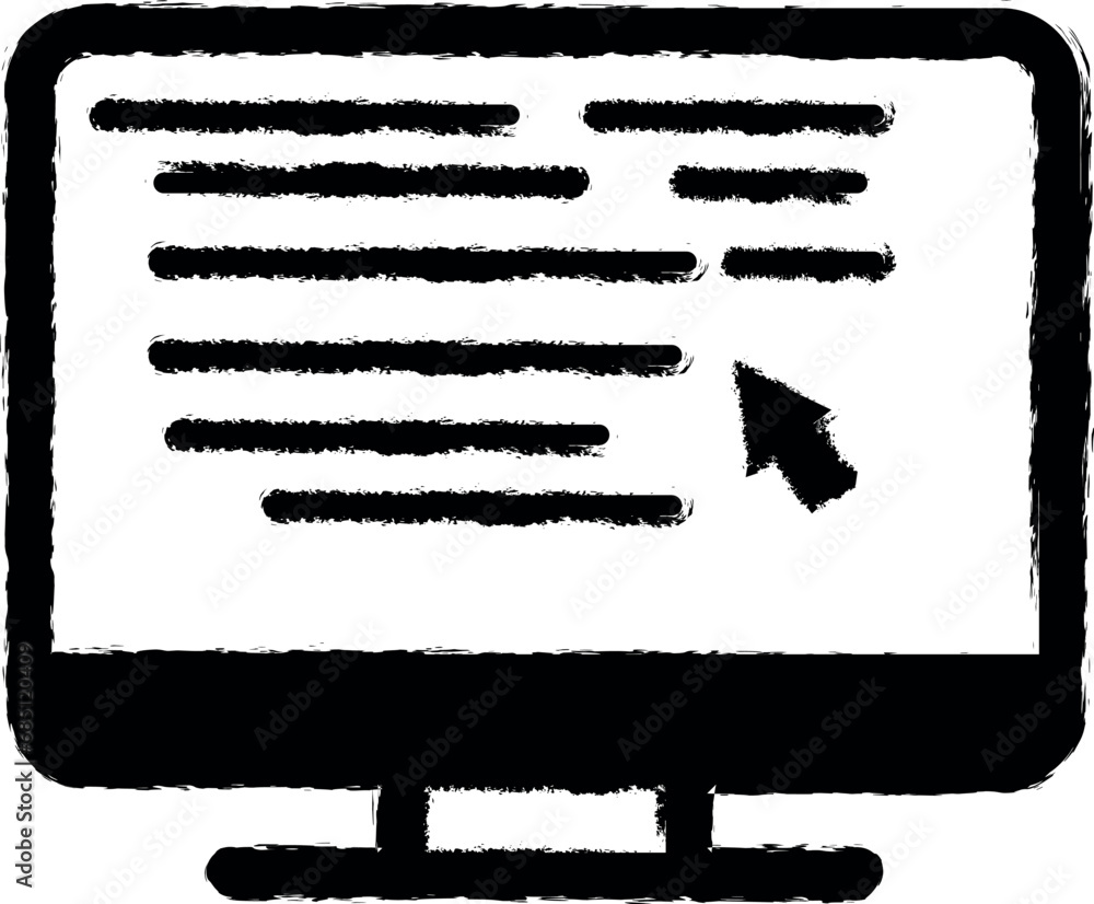 Poster monitor, cursor vector icon in grunge style