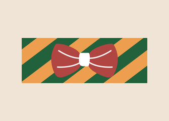 Present of winter set in flat cartoon style. This charming gift box, beautifully illustrated in a colorful style radiates Christmas warmth. Vector illustration.