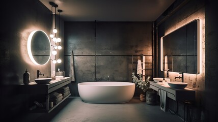beautiful, modern bathroom with mood lighting