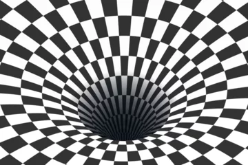 Deurstickers Surreal Checkered Tunnel Optical Illusion. Nostalgic Background in Trendy Style. Vector Illustration. © Valentina