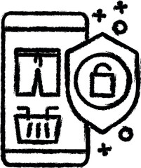 Fototapeta premium Smart phone lock basket shopping vector icon in grunge style