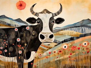 a collage of a cow in the meadow - 685123046