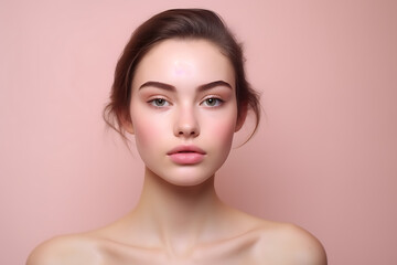 Fototapeta premium portrait of a beautiful young woman with natural makeup and eyebrows, perfect and healthy facial skin, cosmetology and skin care concept