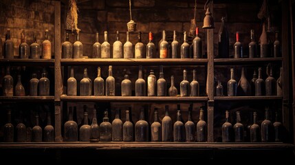 alcohol old wine drink antique wine bottles illustration cellar red, ry cave, restaurant warehouse alcohol old wine drink antique wine bottles - obrazy, fototapety, plakaty