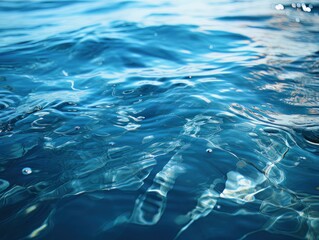 Close-up of serene blue water ripples, perfect for themes of tranquility, nature, and purity.