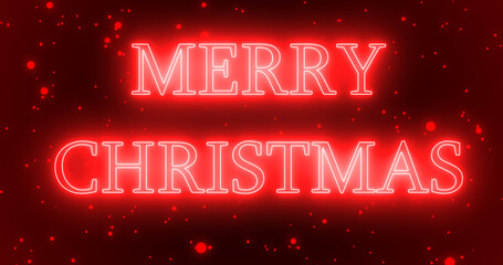 Red neon color Merry Christmas text illustration with red neon color snow in high-resolution. Red neon color Merry Christmas animation.