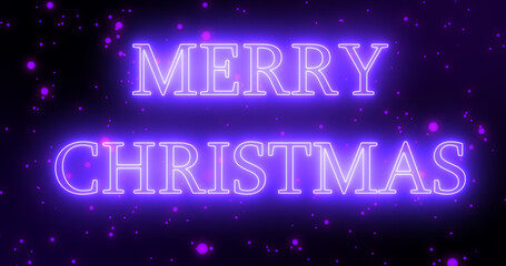 Purple neon color Merry Christmas text illustration with purple neon color snow in high-resolution. Purple neon color Merry Christmas animation.