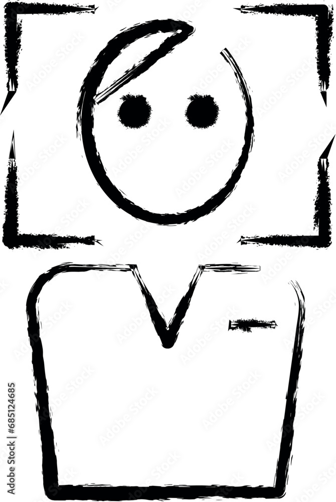 Poster man in photo frame outine logo style vector icon in grunge style