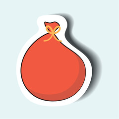 A bag with presents of the sticker set. This image can add a pop of color to Christmas decorations with this vibrant sticker showcasing a cheerful bag full of gifts. Vector illustration.