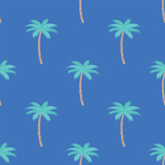 Cool Palm Tree pattern in web blue . Summer fashion print. Seamless vector - 685125446