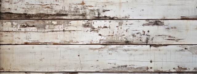 Fototapeta na wymiar Weathered white wooden planks with peeling paint, ideal for rustic background or texture.