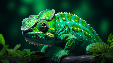 Naklejka premium portrait of a cute funny chameleon - Chamaeleo.Generative AI