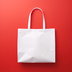 white shopper bag mock up for custom prints basic print on demand template isolated on red background for advertising