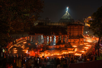 Night view of Kopeshwar Mahadev Mandir or Temple during Tripuri or Tripurari Pornima or Dev...