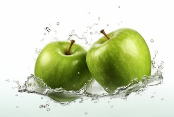 green apple with water splash isolated white background. generative ai