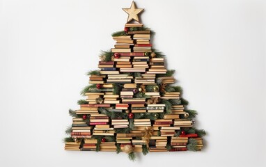 Obraz premium A Christmas tree crafted from neatly arranged on a white background