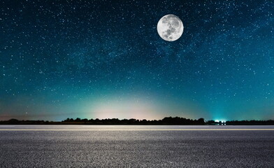 night road landscape moon and stars