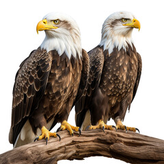Bald eagle sitting on branch isolated on white background transparent background