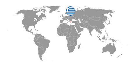 Obraz premium Pin map with Greece flag on world map. Vector illustration.