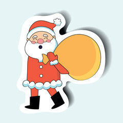 Santa of set in sticker design. This colorful sticker-style illustration of Santa Claus with bag of gifts, ready to deliver presents to all the good boys and girls. Vector illustration.