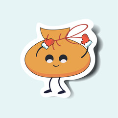 Gifts of sticker set in cartoon design. This delightful colorful sticker showcase an adorable Christmas gift character. Vector illustration.