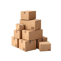 Fototapeta premium Stack of cardboard boxes isolated on transparent background